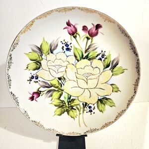 Vintage Coralene Flower Wall Hanging Plate 1930s Japan Porcelain Decor